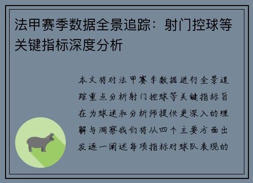 法甲赛季数据全景追踪：射门控球等关键指标深度分析