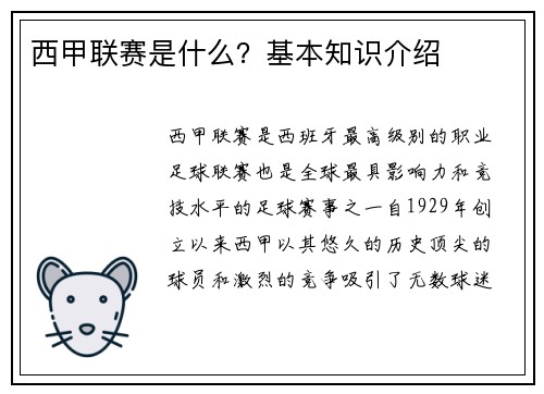 西甲联赛是什么？基本知识介绍